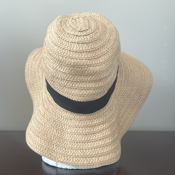 Madewell Women’s Tan Floppy Sun Hat Black Ribbon Band Sz S/M Resortwear Beach - Picture 4 of 6